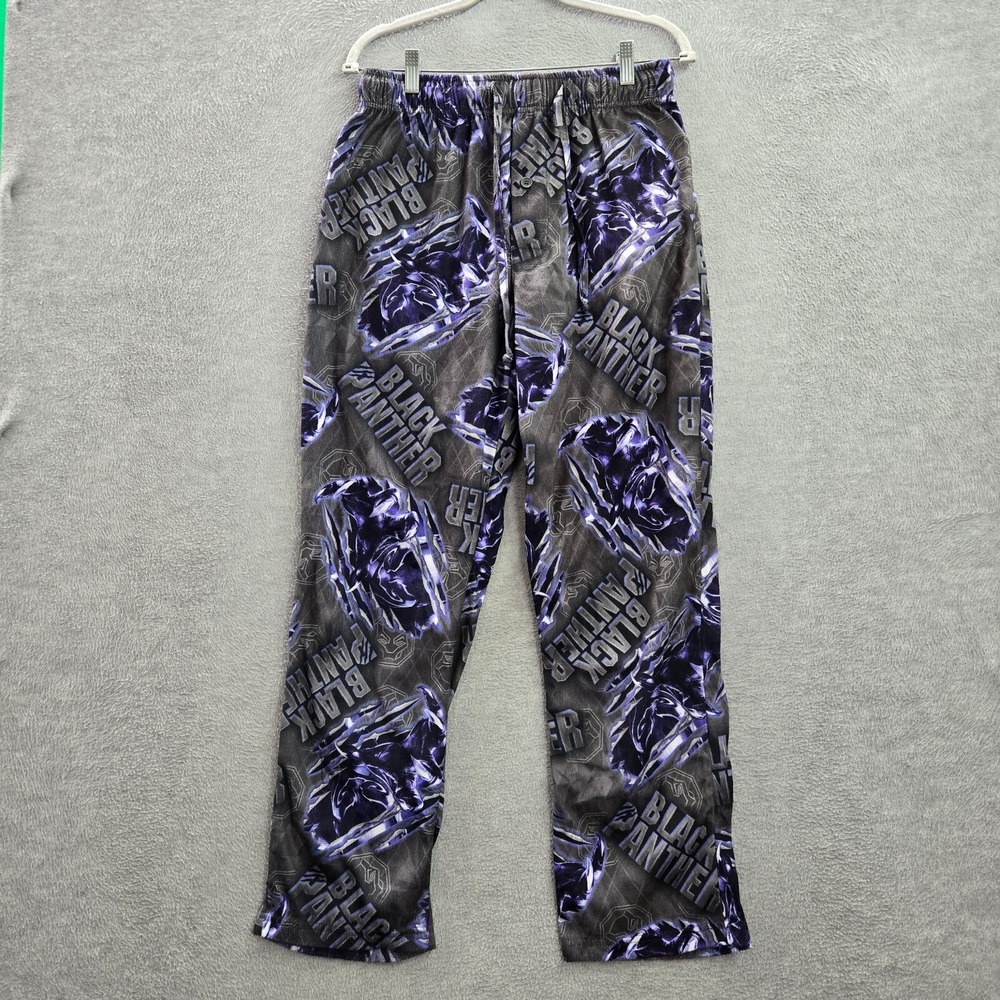 Black Panther Men Sleepwear Medium Gray Pajama Pants Allover Print Drawstring